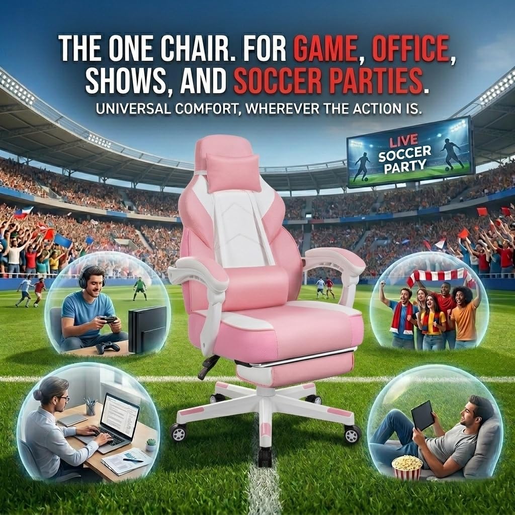 Gaming Chair for Adult, Computer Chair with Footrest Video Game Chair Big and Tall Gaming Chair with Massage Lumbar Support, Adjustable Height and 360° Swivel Seat(Grey)