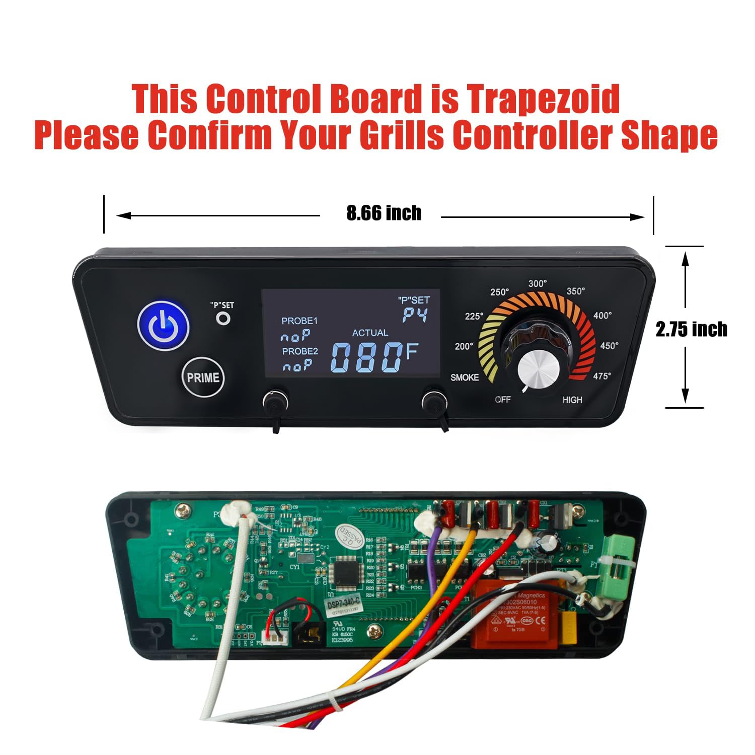 Digital Controller Kit for Pit Boss Grills P7-340/700/1000,Digital Trapezoid Control Board Compatible with Pit Boss Classic/Austin XL/Tailgater/with 2*Meat Probes, RTD Temperature Probe