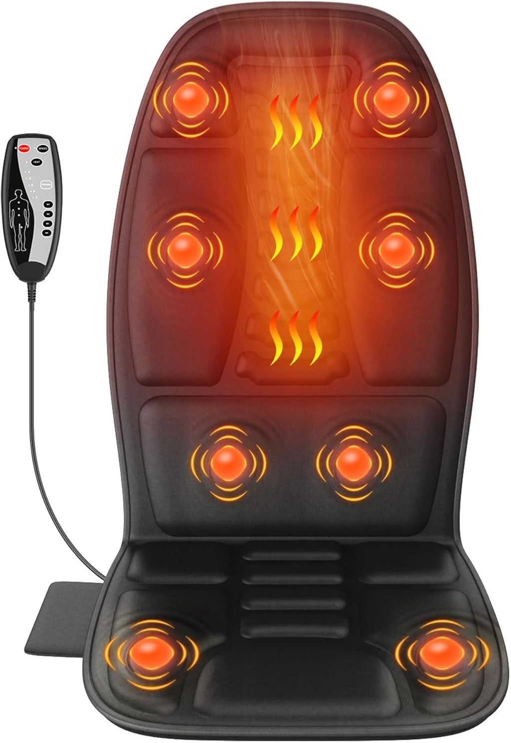 Back Massager with Heat, Massage Chair Pad with 5 Modes & 2 Heat Levels for Back & Thighs, Back Massage Pad for Office & Home Chairs, Matte Black