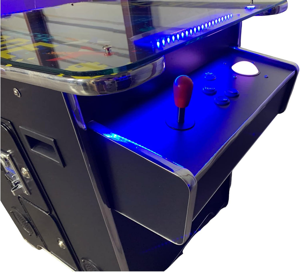 TOP US VIDEO ARCADES Full Size Commercial Grade Cocktail Arcade Machine 2 Player Upgraded Trackballs 412 Games 22" LCD Screen Tempered Glass 2 Stools Included 5 Year Warranty Black