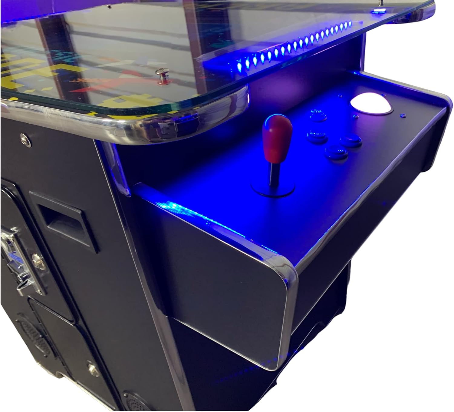 TOP US VIDEO ARCADES Full Size Commercial Grade Cocktail Arcade Machine 2 Player Upgraded Trackballs 412 Games 22" LCD Screen Tempered Glass 2 Stools Included 5 Year Warranty Black