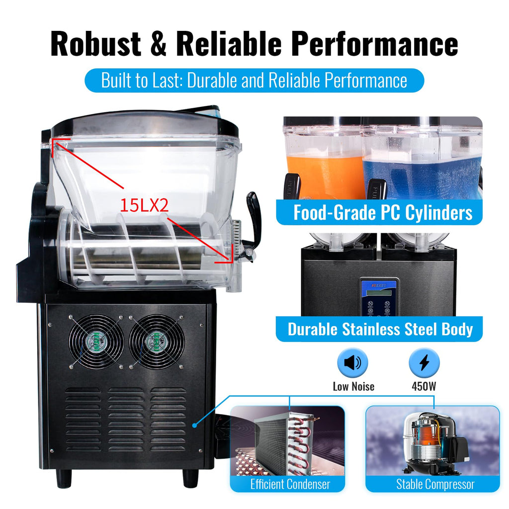 12 Gal Slushie Machine Commercial, 2 Modes 1200W 45L, Margarita Machine Slushie Maker, Stainless Steel for Home Restaurant Bar 115V 60Hz