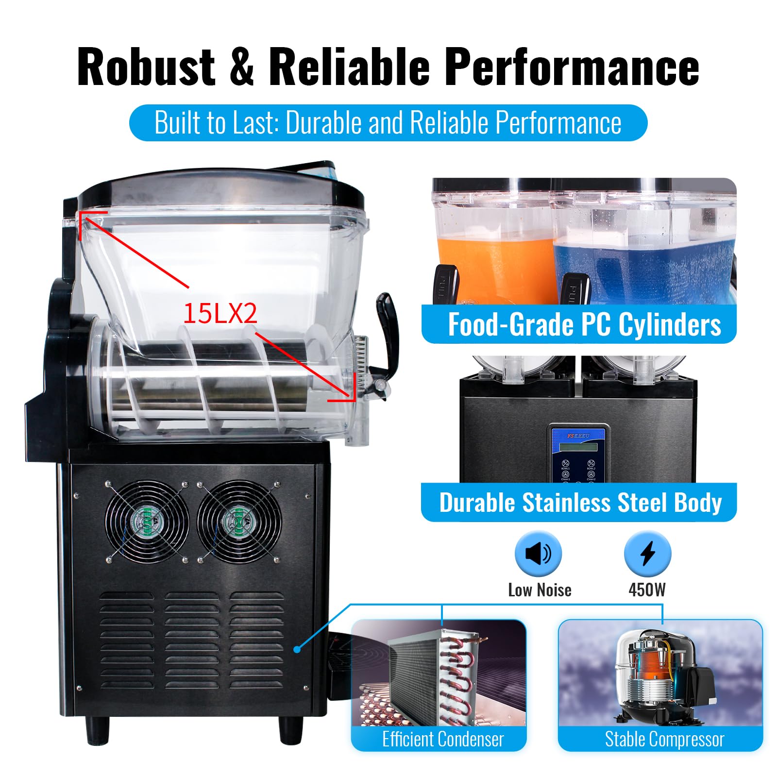 12 Gal Slushie Machine Commercial, 2 Modes 1200W 45L, Margarita Machine Slushie Maker, Stainless Steel for Home Restaurant Bar 115V 60Hz