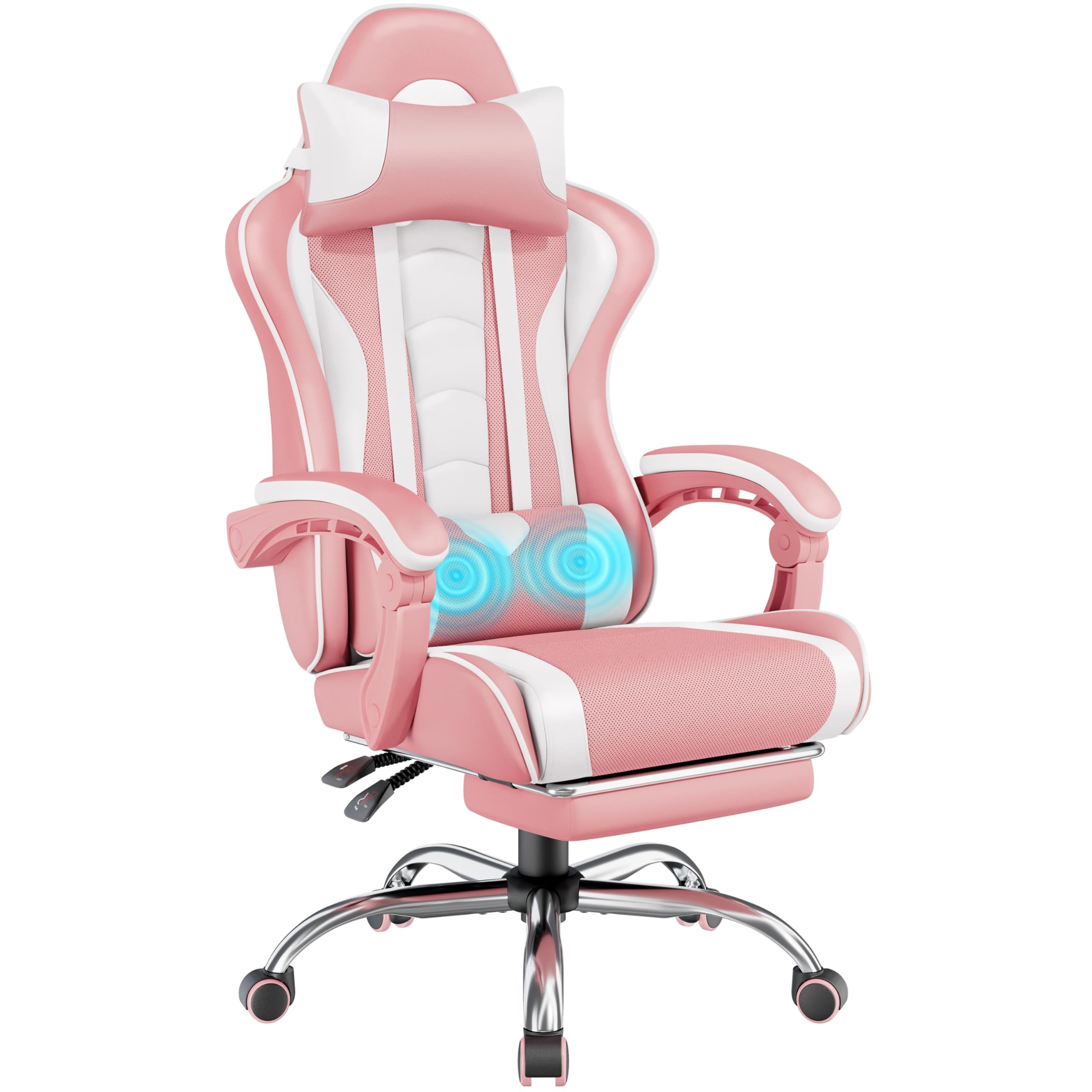 Yaheetech Gaming Chair with Electric Massage Lumbar Support, Footrest & Headrest — Ergonomic High Back Recliner for Home Office, Computer Desk Chair, Height Adjustable, 300 lbs, Black/White