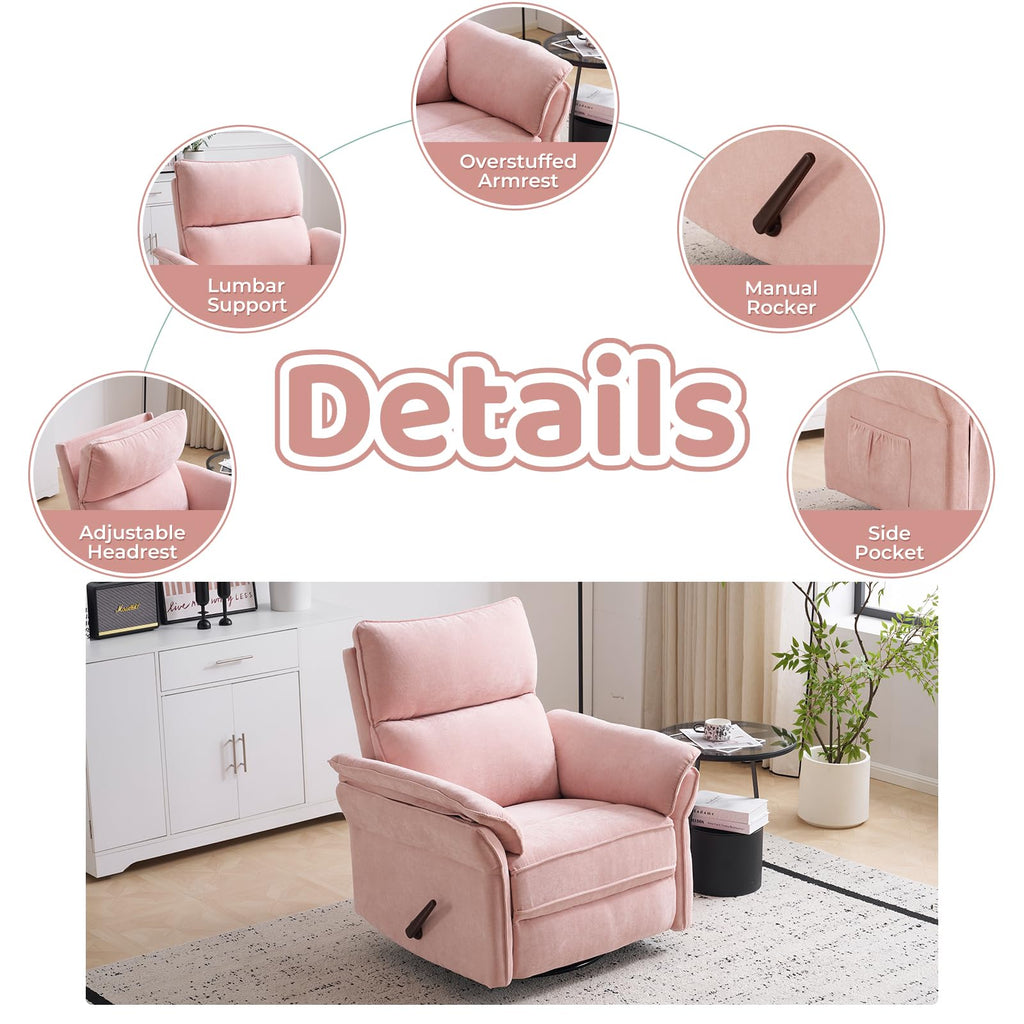 Oversized Rocking Chair Nursery with Massage and Heat, Glider Recliner Nursery Chair with Adjustable Headrest, Power Swivel Rocker Recliner Chair with USB Port, Dark Grey