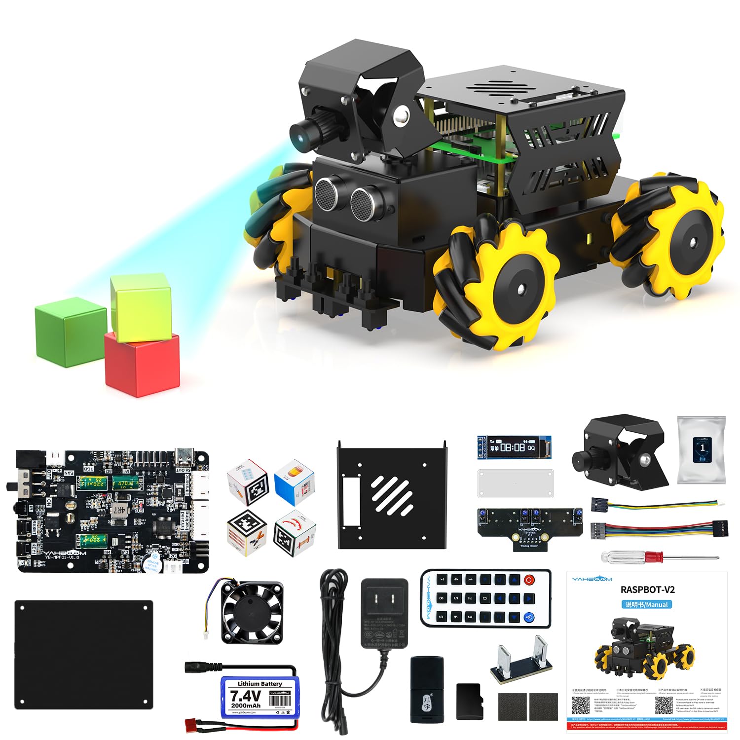 Yahboom Raspberry Pi 5 ROS2 Robot Car 360°Movement, AI Vision & Tracking, Integrated Multimodal Large AI Model OpenRouter, AI Voice Interaction (Superior Without RPi5)