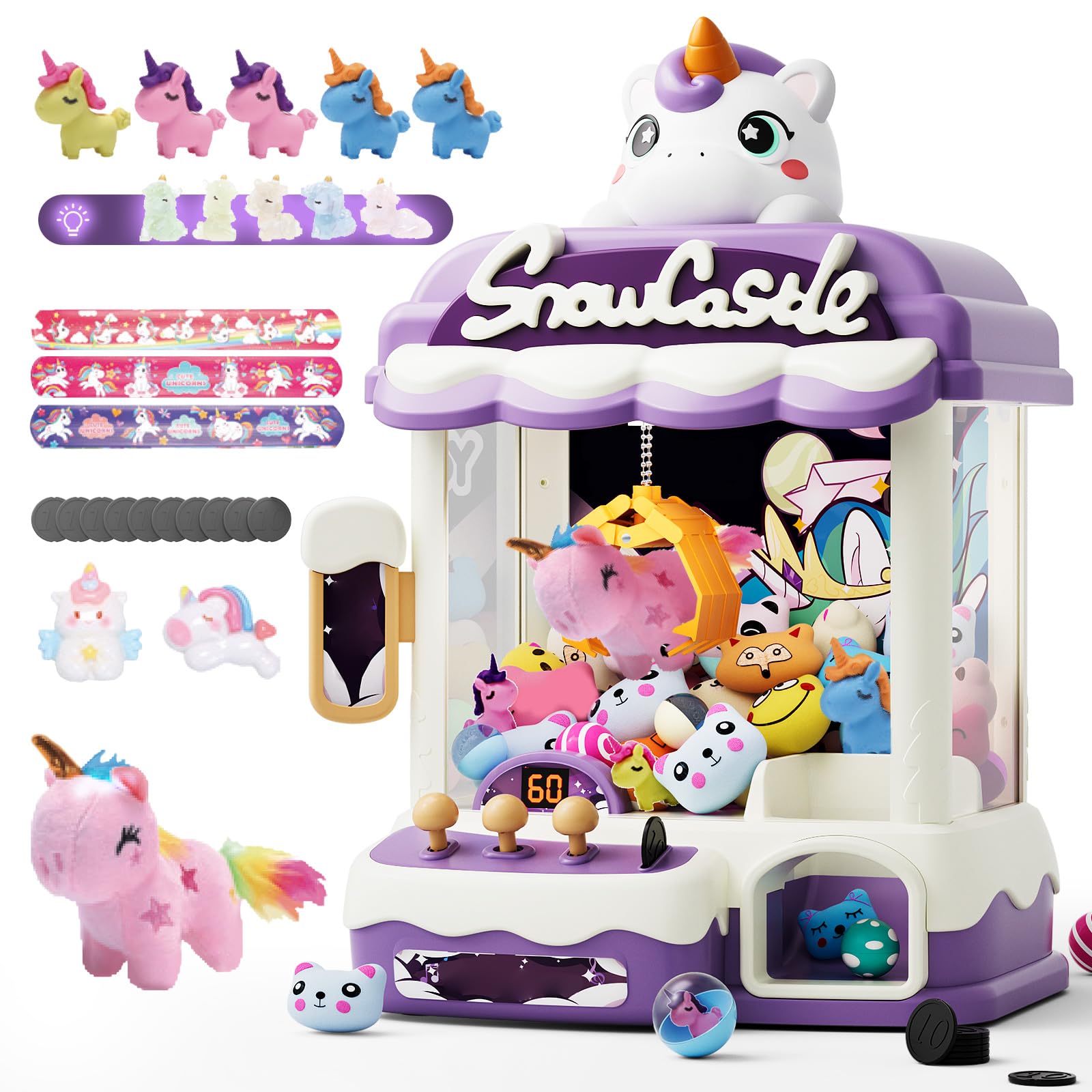 Skirfy Large Claws Machines 12'' for Kids Adults,Girls Unicorns Toys,Candy Grabber Prize Dispenser 15 Stuffeds Toys,Electronic Arcades Game Christmas Thanksgiving Birthday Gifts for Age 6-12