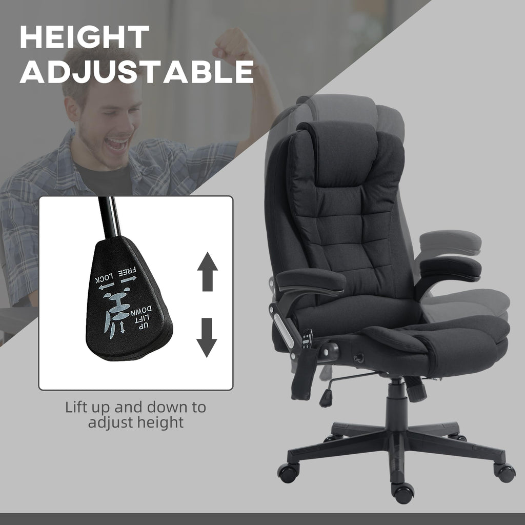 Vinsetto 6 Point Vibrating Massage Office Chair with Heat, Linen High Back Executive Office Chair with Reclining Backrest, Padded Armrests and Remote, Black