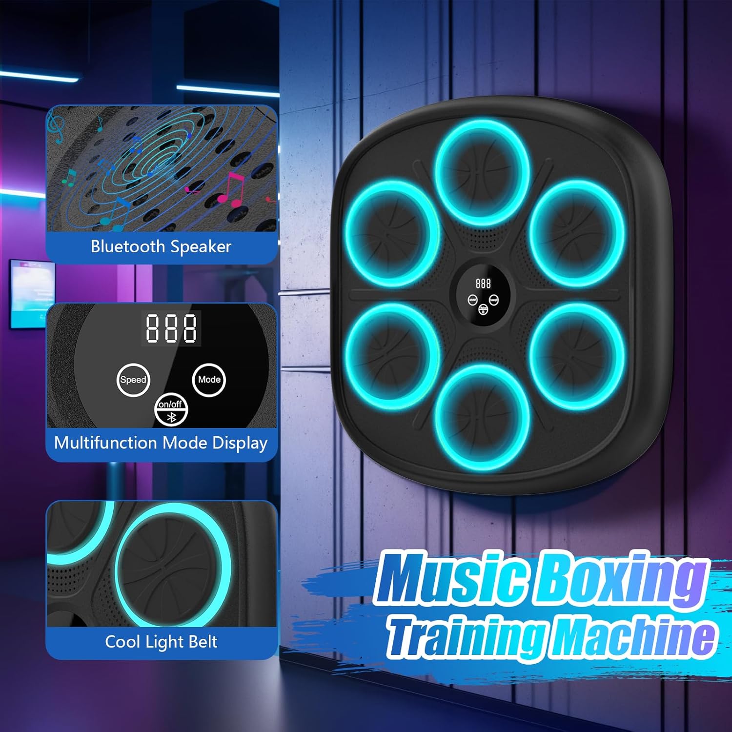 2025 New Model Smart Music Boxing Machine for Adults and Kids, Bluetooth Wall Mounted Punching Trainer with Gloves, 9 Modes & 9 Speeds for Home, Office, and Gym