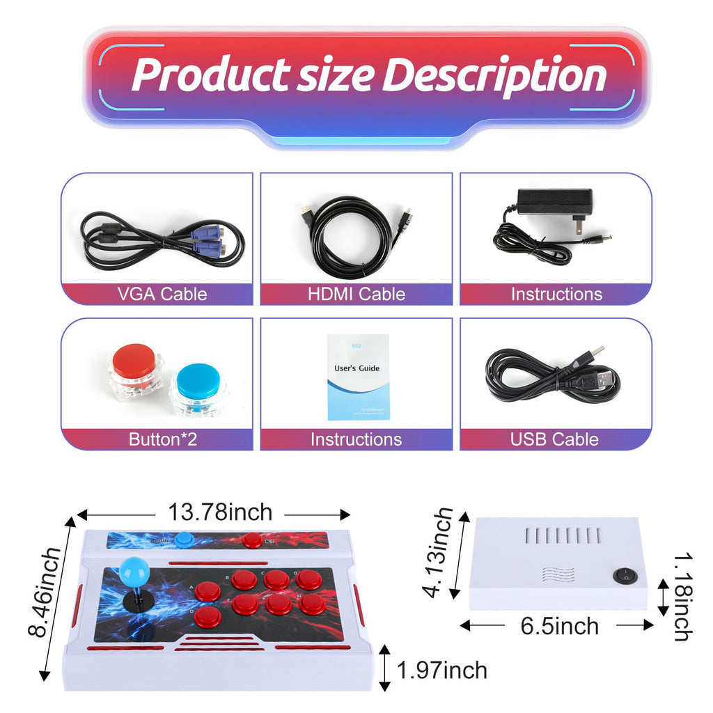 Pandora Box Arcade Console with 32000 Games in 1, 1280x720 Full HD Retro Gaming Machine for TV, Monitor, and Projector, 3D Games Support 1-4 Players, Search/Save/Hide/Pause Functions