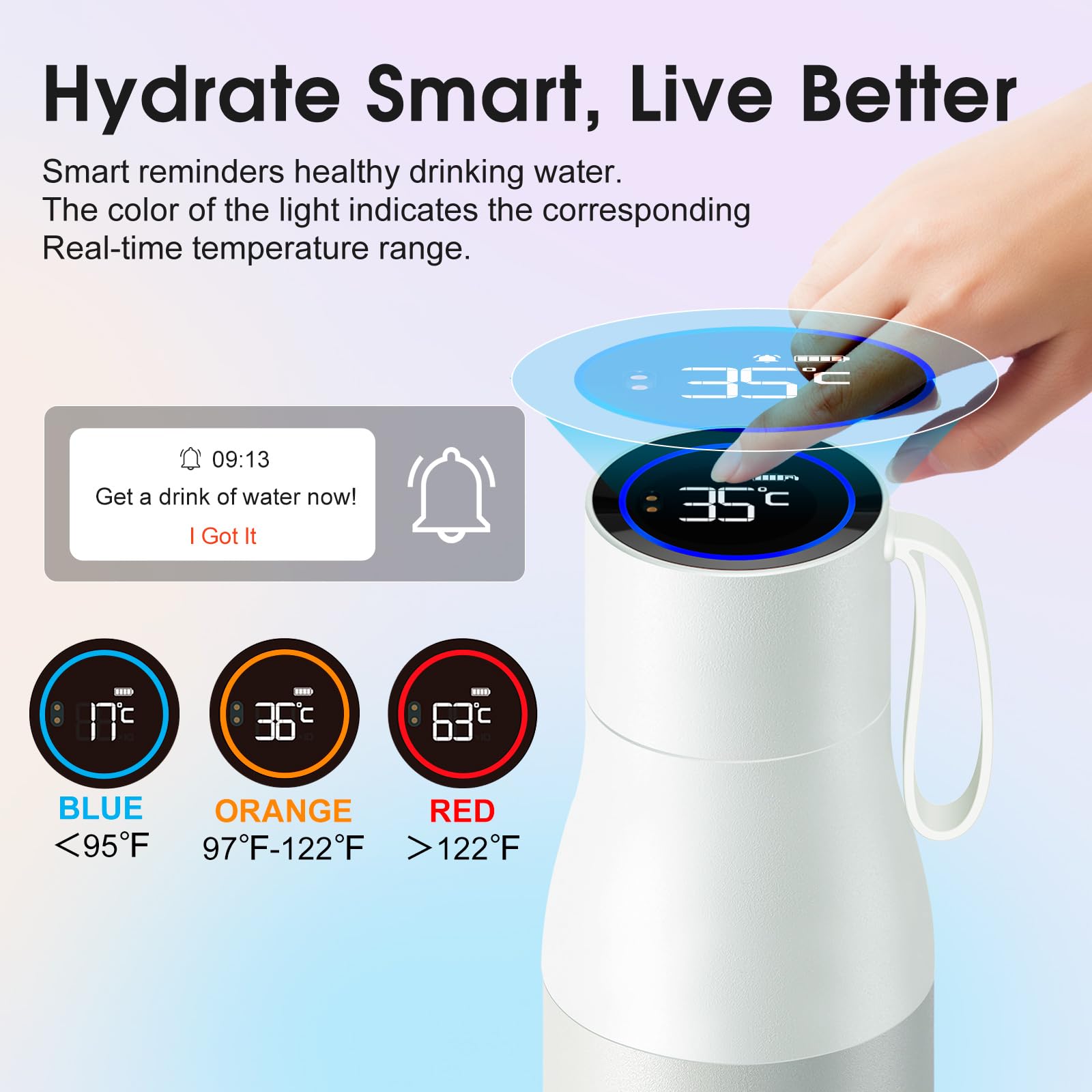 VSITOO 15oz Mini Smart Water Bottle，Self-Cleaning Insulated Bottle, Small Thermoses with AI, App & Touchscreen, Perfect Purse Water Bottle for Travel, Gym & Office, Pink