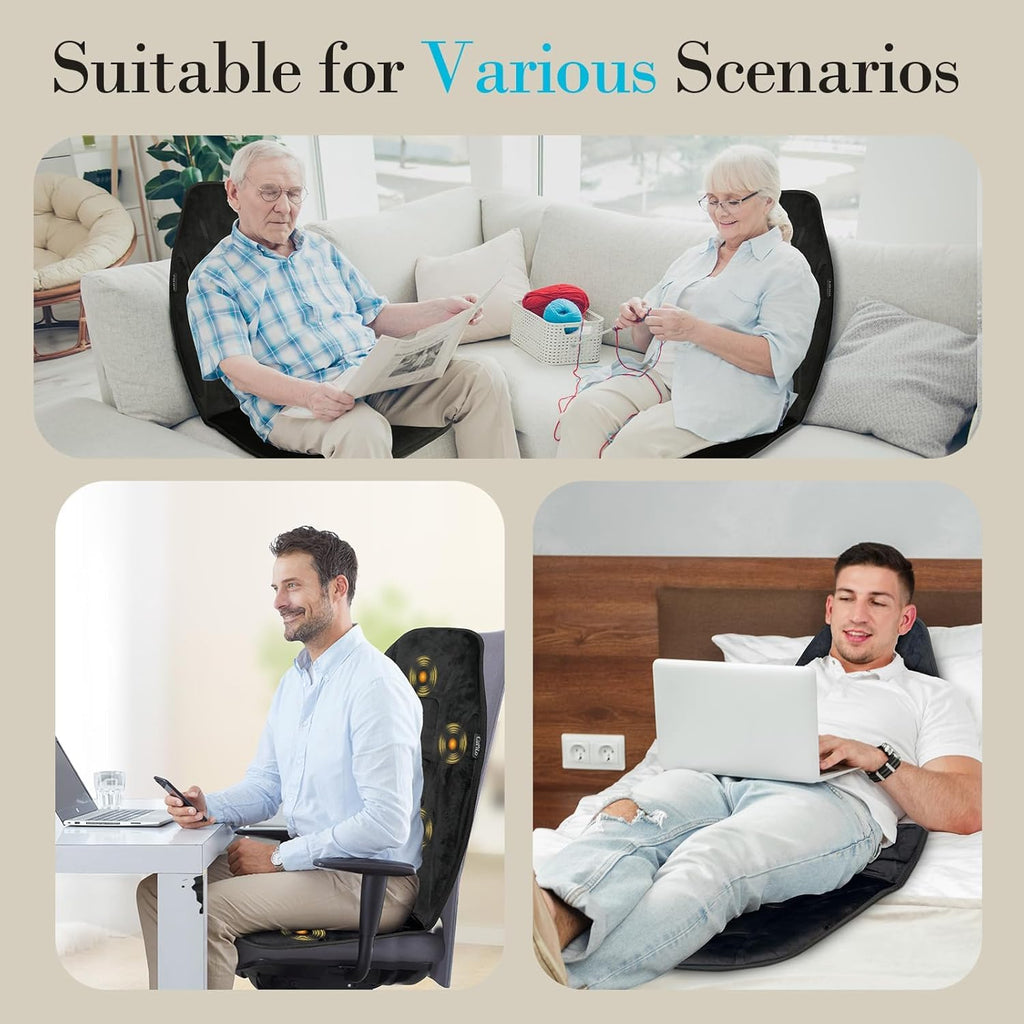 Back Massager with Heat, Massage Chair Pad with 5 Vibrating Modes, 2 Heat Levels Electric Massage Seat Cushion, Massage Pad for Back Pain Relief, Fathers Day Dad Gifts for Men Husband Him Mom Her