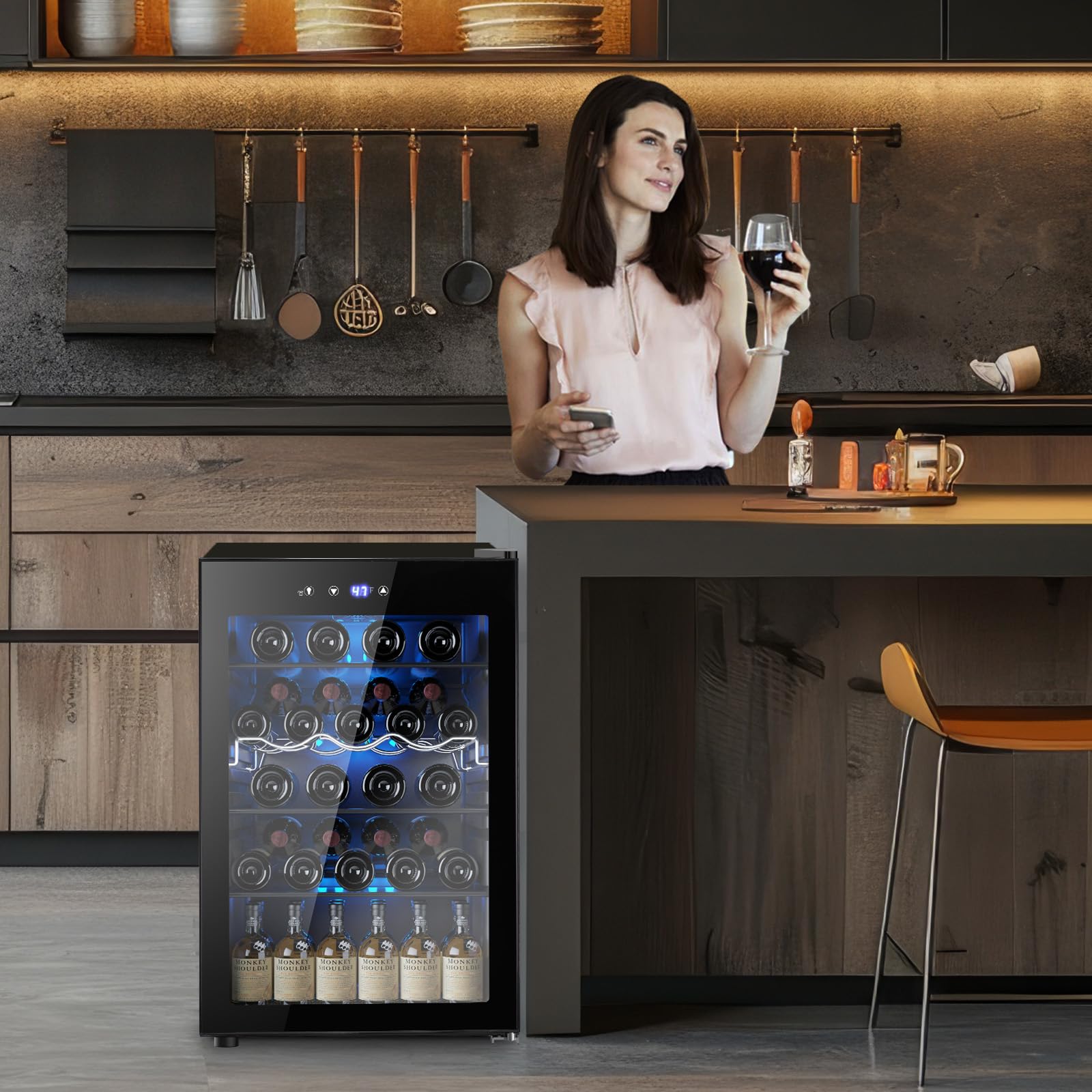 Electactic 50 Cans Beverage Refrigerator Cooler, 1.3 Cu.ft Mini Fridge Countertop Drink Cooler with Glass Door for Beer, Soda,Wine, Adjustable Digital Temperature Control for Home Dorm Bar, Black