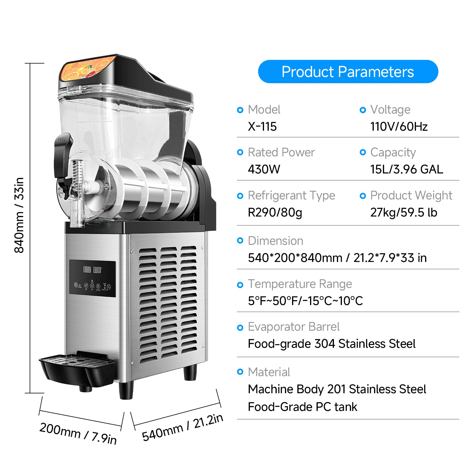 Slushy Machine,15L x2 Double Tanks Comercial Margarita &Slushie Machine,120+ Cups 1000W 110V Electric Large Daiquiri Machine with Self-cleaning Mode,for Home Party Restaurants Cafe Bars