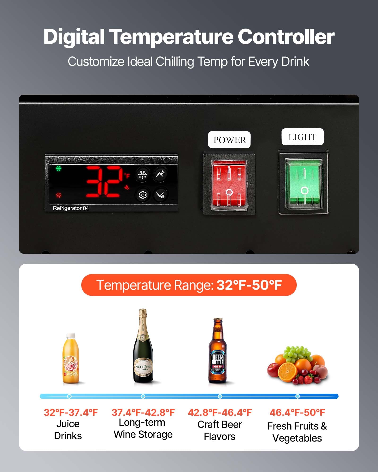 VEVOR Commercial Merchandiser Refrigerator, 6.9 Cu.Ft / 195L Glass Door Display Refrigerator, Upright Beverage Cooler Fridge with 4 Adjustable Shelves, Soft LED Light & Casters for Homes Shops Bars