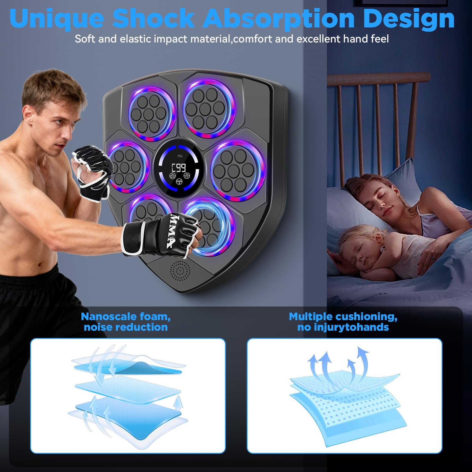 Music Boxing Machine for Adults with Boxing Gloves, 9 Modes & 9 Speeds, Wall Mounted Music Punching Machine for Home Gym, Office & Fitness Training
