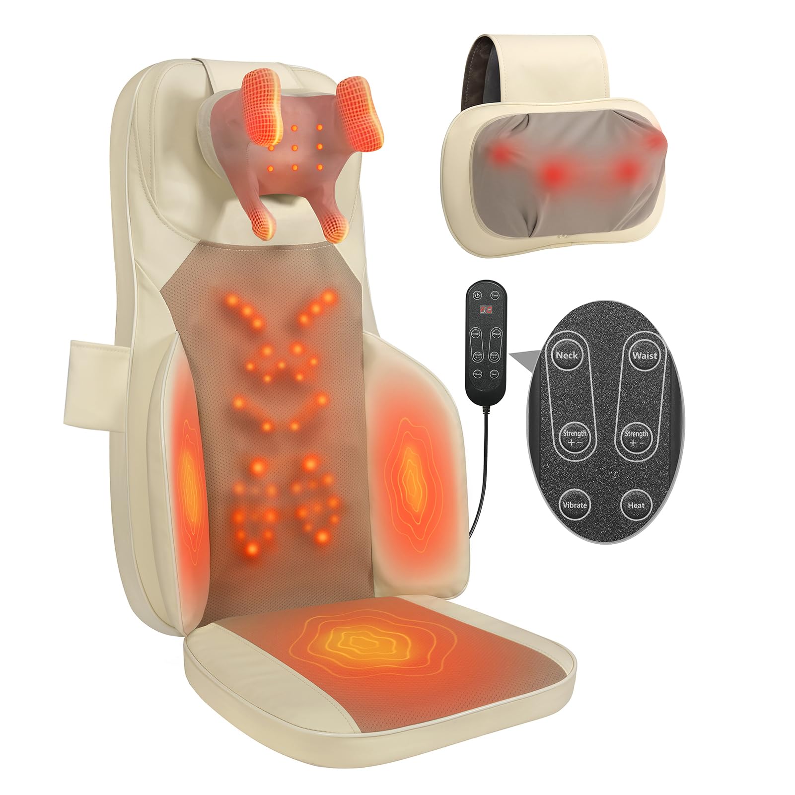 Shiatsu Neck Back Massage Cushion with Heat - 4D Kneading Massager w/Vibration, Dual-Neck Design, Adjustable Intensity/Height, Ease Muscle Tightness from Long Sitting, for Office, Home, Blue