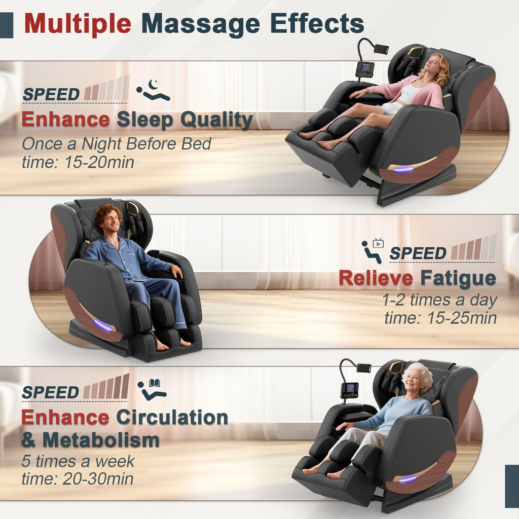 2026 Massage Chair, Massage Chairs Full Body and Recliner with 14 Fixed Points, Zero Gravity, Wood Grain Leather, Foot Massage, Airbags, Lumbar Heating, Bluetooth and Control Screen