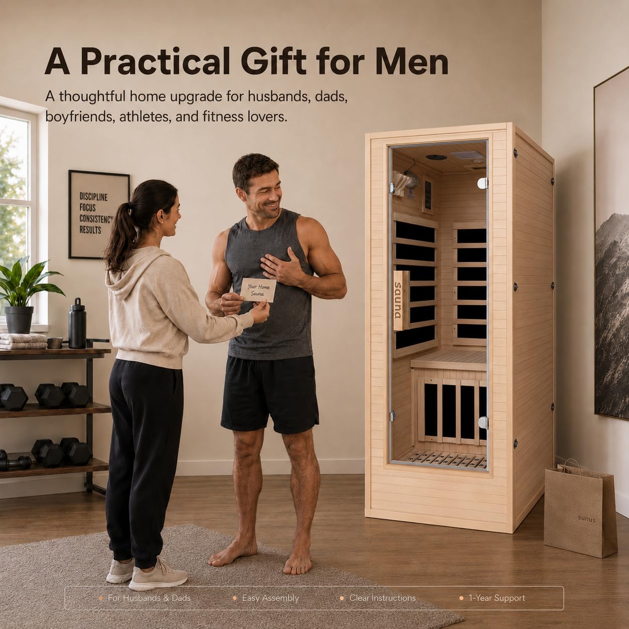 1350W Far Infrared Home Sauna, Energy-Efficient Fast-Heating Indoor Sauna Room with Bluetooth & 7-Color Therapy, Canadian Hemlock Wood, Modular Design - Ideal for Home Gym, Family Relaxation