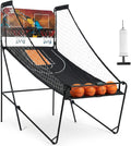 Foldable Dual Shot Basketball Arcade Game for Game Room | Folding 2 Player Indoor Basketball Shooting Game with 4 Balls, Dual Hoops, Inflation Pump, Electronic Scoreboard, 8 Game Modes