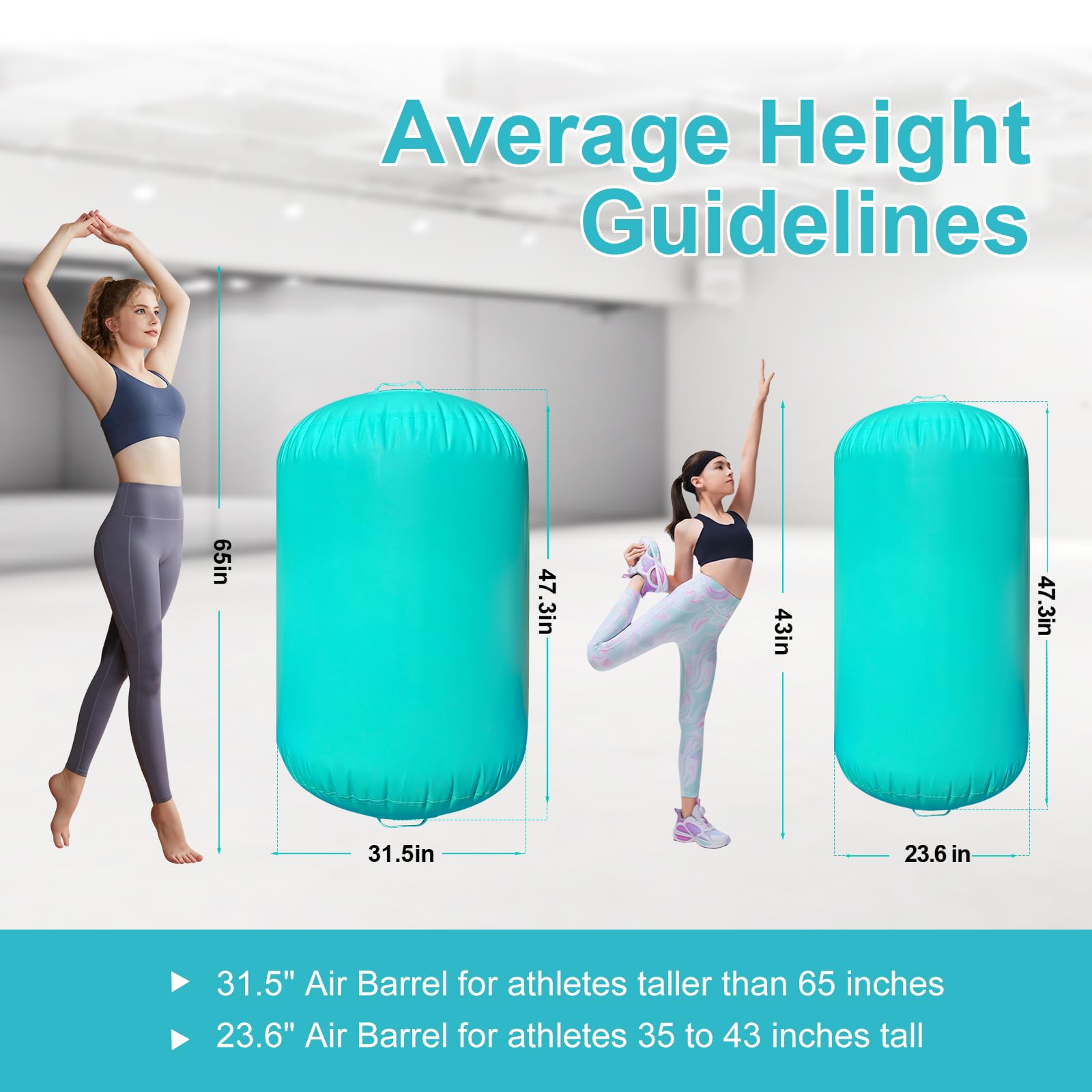 Air Roller Gymnastics Barrel, Inflatable Tumbling Equipment for Girls, Back Handspring & Backbend Trainer Mat for Cheerleading & Home Practice (Includes Manual Air Pump)