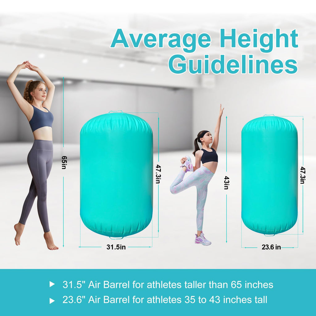Air Roller Gymnastics Barrel, Inflatable Tumbling Equipment for Girls, Back Handspring & Backbend Trainer Mat for Cheerleading & Home Practice (Includes Manual Air Pump)