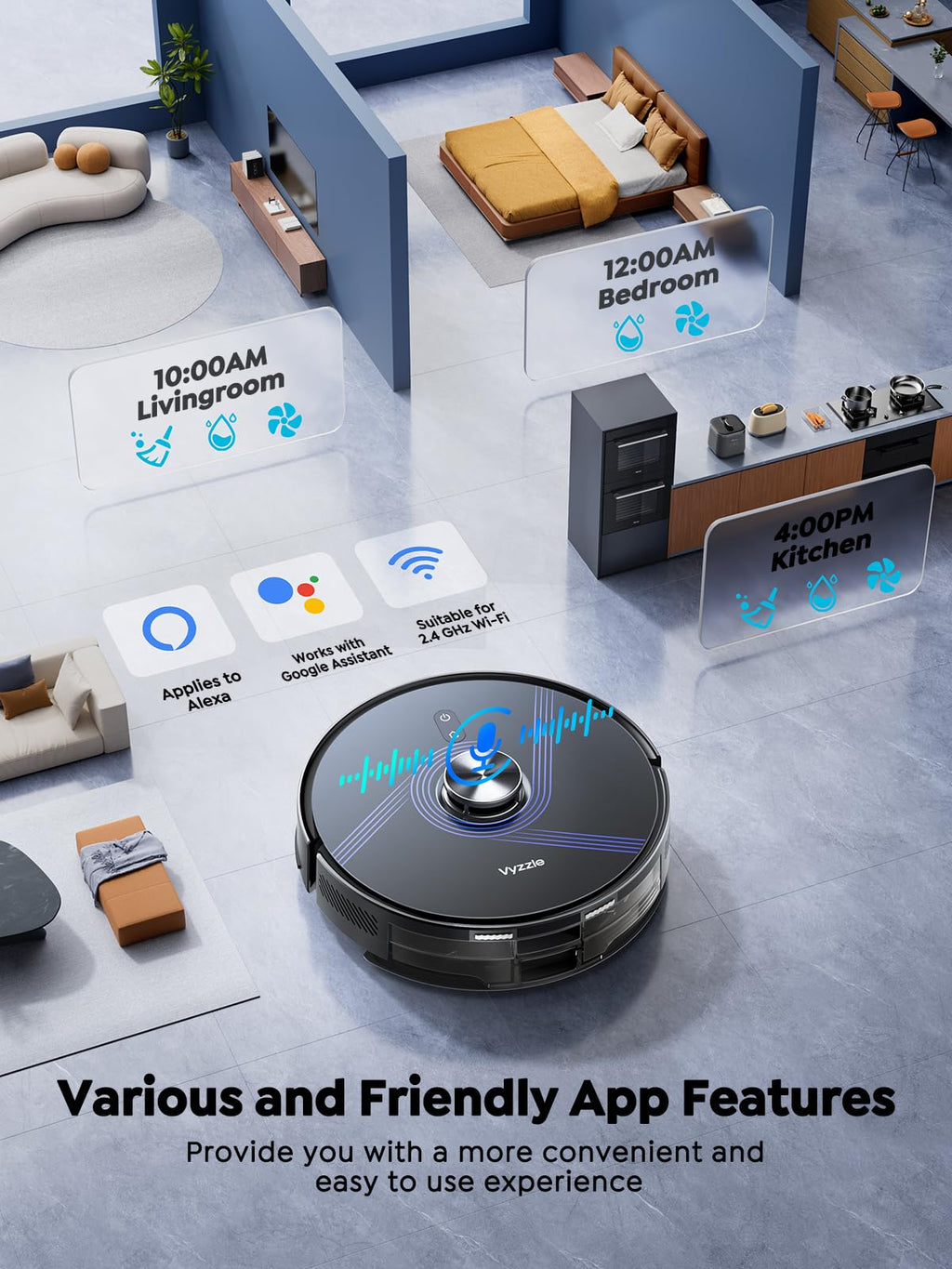 Vyzzle Robot Vacuum and Mop, 8000Pa Self Emptying Robot Vacuum with LiDAR Navigation & Smart Mapping, Robotic Vacuum Cleaner for Pet Hair, Carpet & Hard Floors, 180Min Runtime, App/Alexa Control, E20