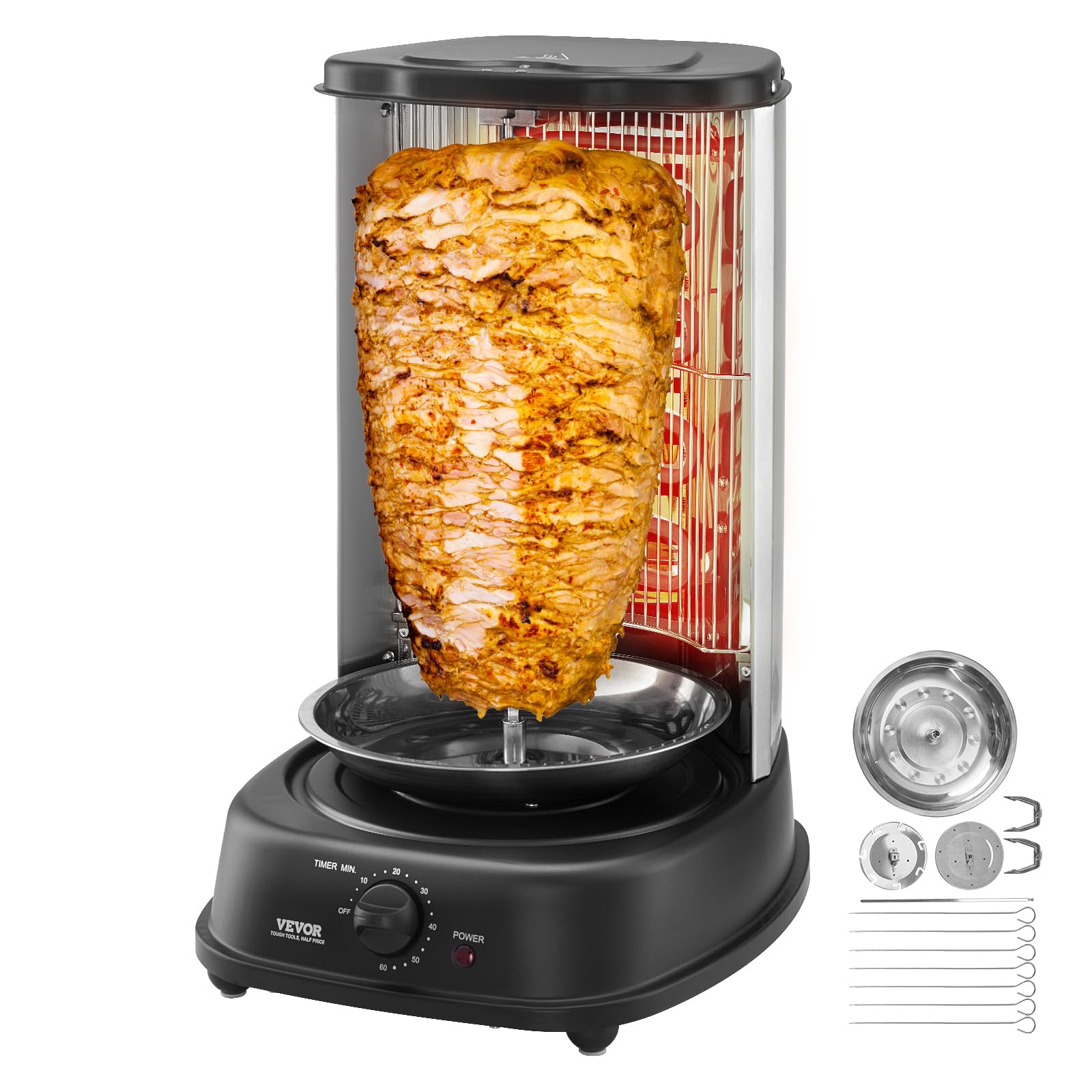 VEVOR Shawarma Grill Machine, Chicken Shawarma Cooker Machine Countertop, Electric Stainless Steel Broiler Gyro Rotisserie Oven Doner Kebab Machine, for Home Restaurant Kitchen Parties