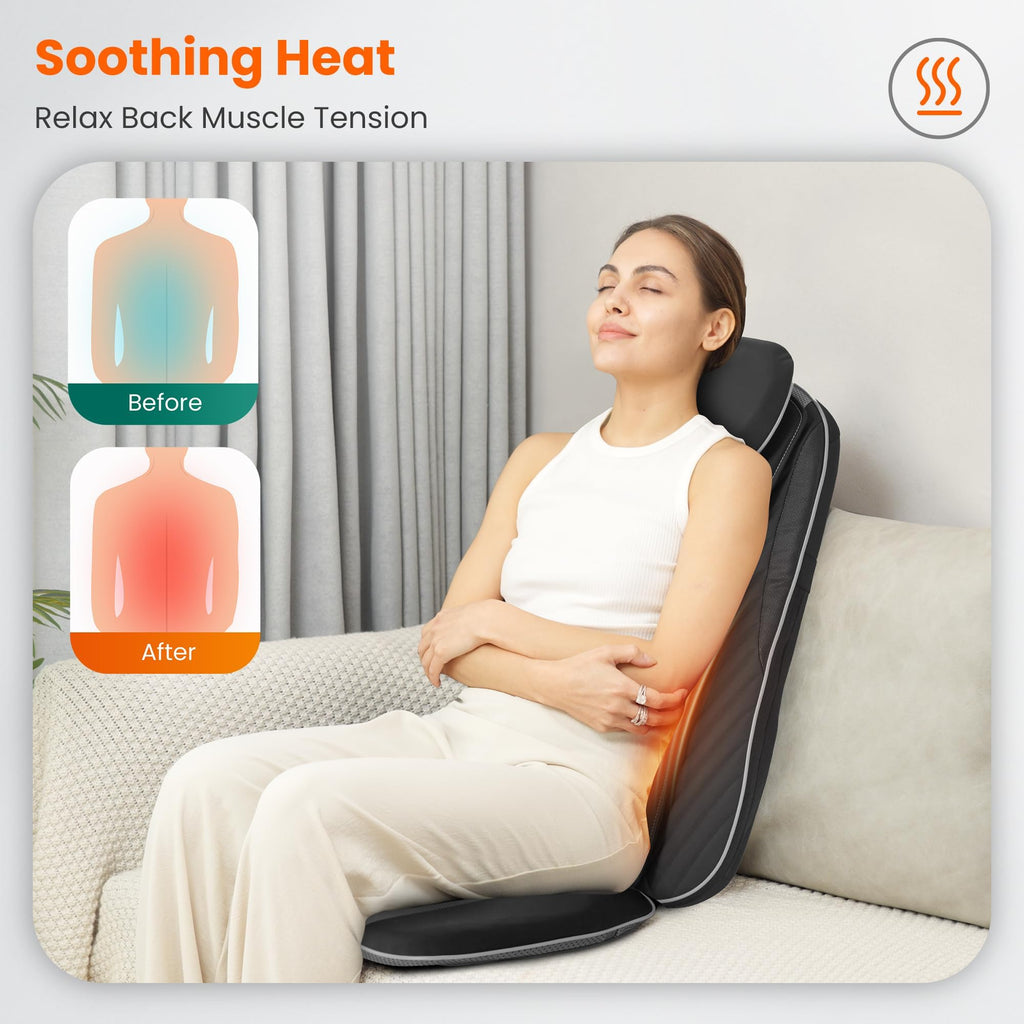 Snailax 2026 Upgraded Shiatsu Roller Back Massager with Heat Massage Chair Pad Kneading Back Massager for Pain Relief Deep Tissue Chair Massage Pad for Office Home Gift Fathers