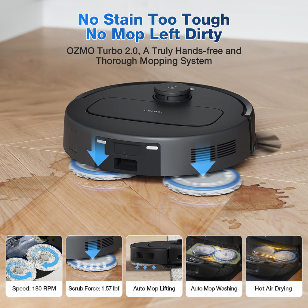 ECOVACS DEEBOT T90 Omni Robot Vacuum and Mop, 30,000Pa Suction, Instant Self-Cleaning OZMO Roller Mop, TruEdge Deep Edge Cleaning, ZeroTangle, Hot Water Wash & 145°F Air Dry, AI Obstacle Avoidance