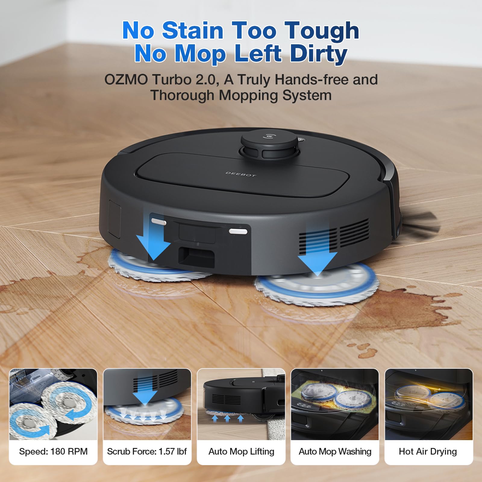 ECOVACS DEEBOT T90 Omni Robot Vacuum and Mop, 30,000Pa Suction, Instant Self-Cleaning OZMO Roller Mop, TruEdge Deep Edge Cleaning, ZeroTangle, Hot Water Wash & 145°F Air Dry, AI Obstacle Avoidance