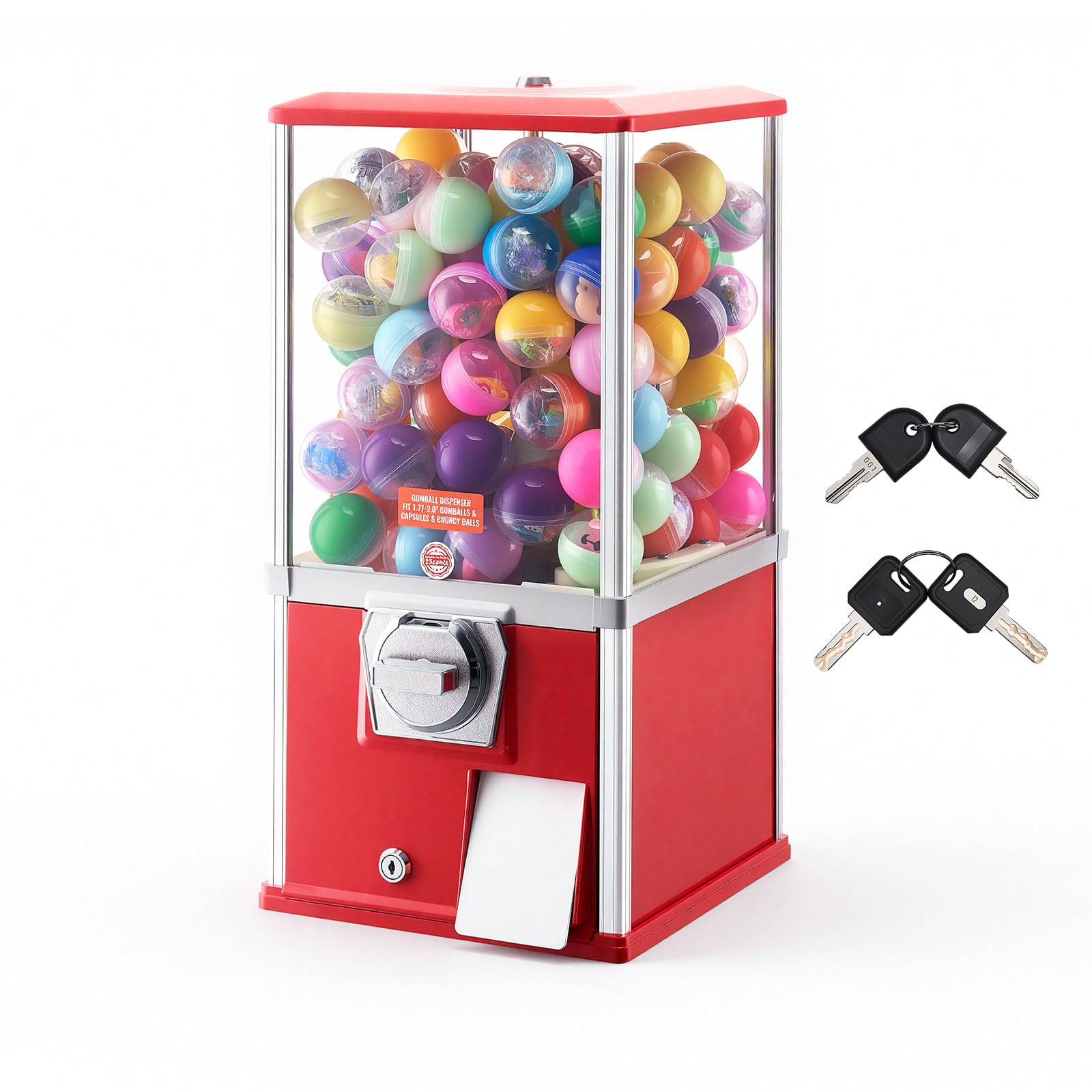 VEVOR Gumball Machine for Kids, 25" Height Home Vending Machine, PS Bouncy Balls Dispenser, Hold 230 Capsule Toys, Rectangle Bubble Gum Machine for Game Stores, Coin Operated Gumball Bank, Red