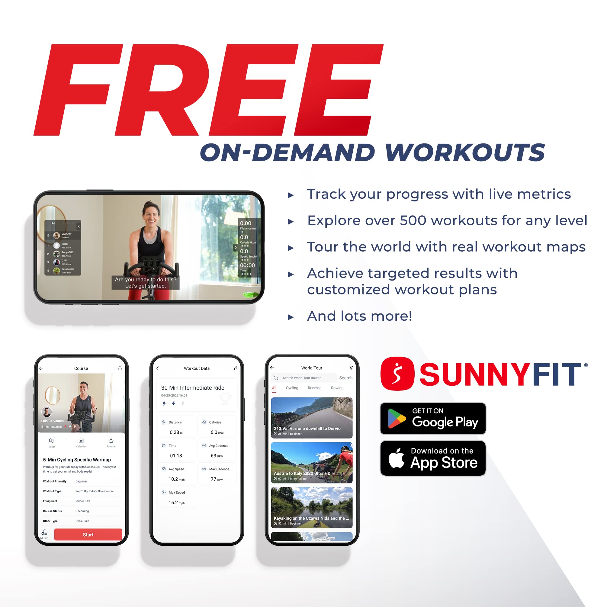 Sunny Health & Fitness Indoor Intensive Cycling Exercise Bike, Adjustable Cardio Training Exerciser w/Emergency Brake for Home, Optional Free SunnyFit App Bluetooth Link + Electromagnetic Resistance