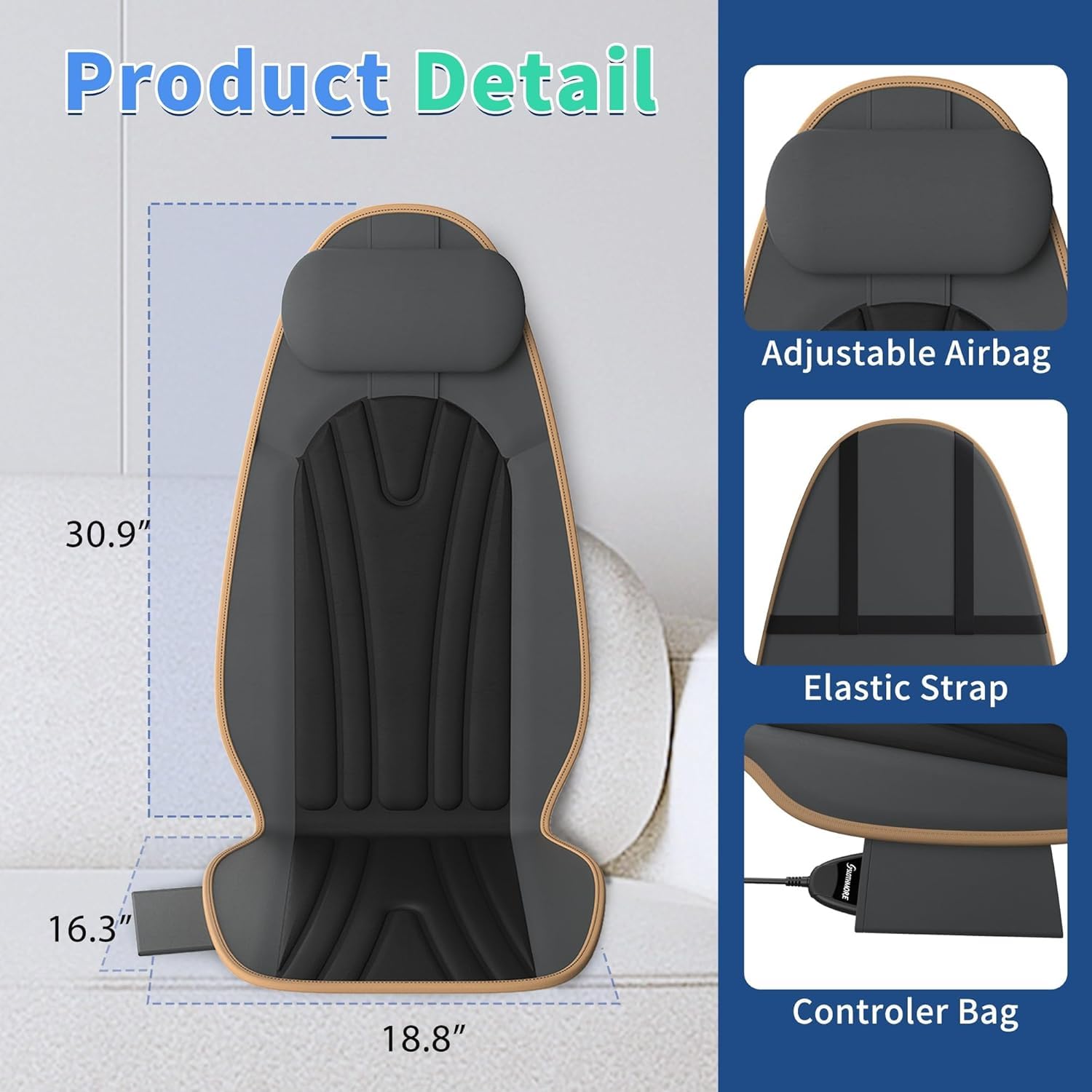 SLOTHMORE Back Massager for Chair, Massage Seat Cushion with Neck Support, Vibration Massage Pad for Full Body Massage for Office Chair, Home Use, Father Day Gifts