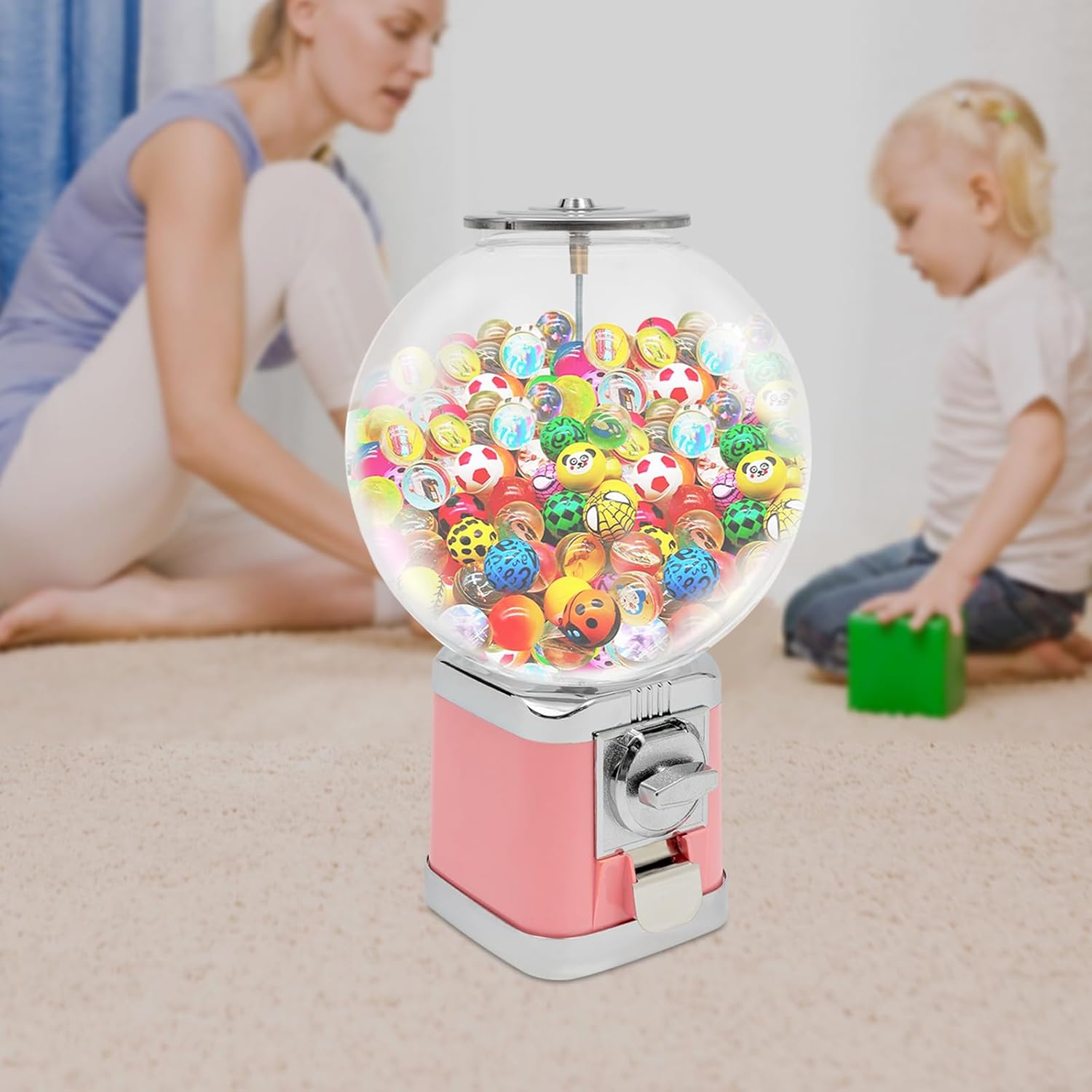 Vending Machine Candy Gumball Machine, Commercial Vending Machine, Candy Vending Machine for 0.39-1.26in Gadgets, 19.68in Height, for Game Stores, Retail Stores Vintage Style Clear, Pink