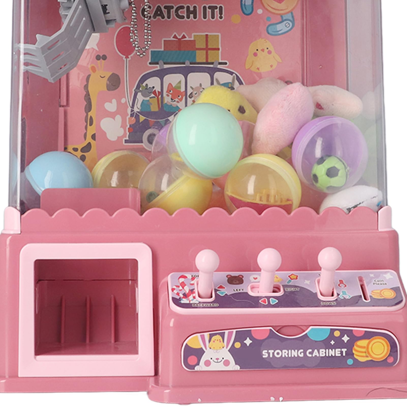 Focket Claw Machine for Kids, Mini Claw Game with Cool Light Music Animal Vending Machine, Doll Grabber Toy with 10 Dolls 20 10 Eggshells for Party Birthday Easter for Boys (Pink)