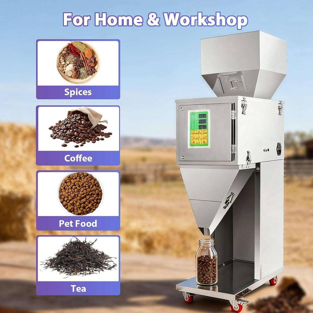 Commercial Granule Filling Machine 10-1000g Auto Weighing Dispenser 15-20 Packs Per Min Stainless Steel Universal Wheels for Retailers Coffee Shops Food Processing