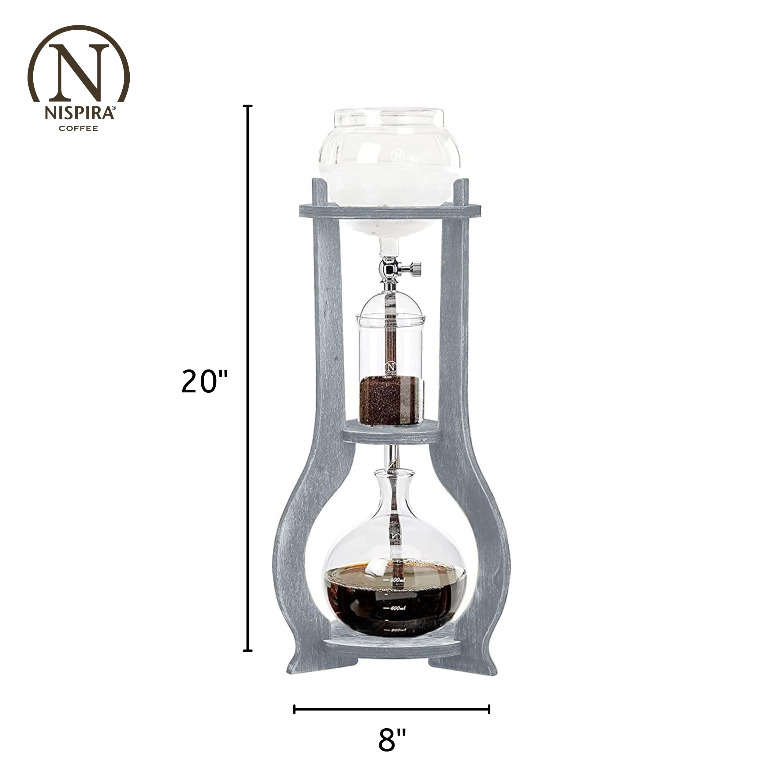 Nispira Cold Brew Drip Tower Iced Coffee Maker Glass Wooden Stand 25 Cups