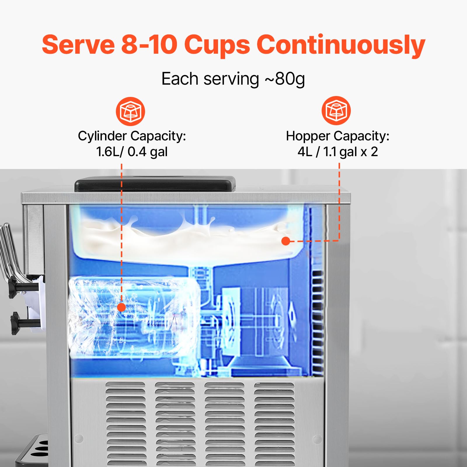 VEVOR Commercial Ice Cream Machine, 21 QT/H Soft Serve Ice Cream Maker with LCD Panel Auto Clean 3-Flavor Pre-cooling for Restaurant Snack Bar