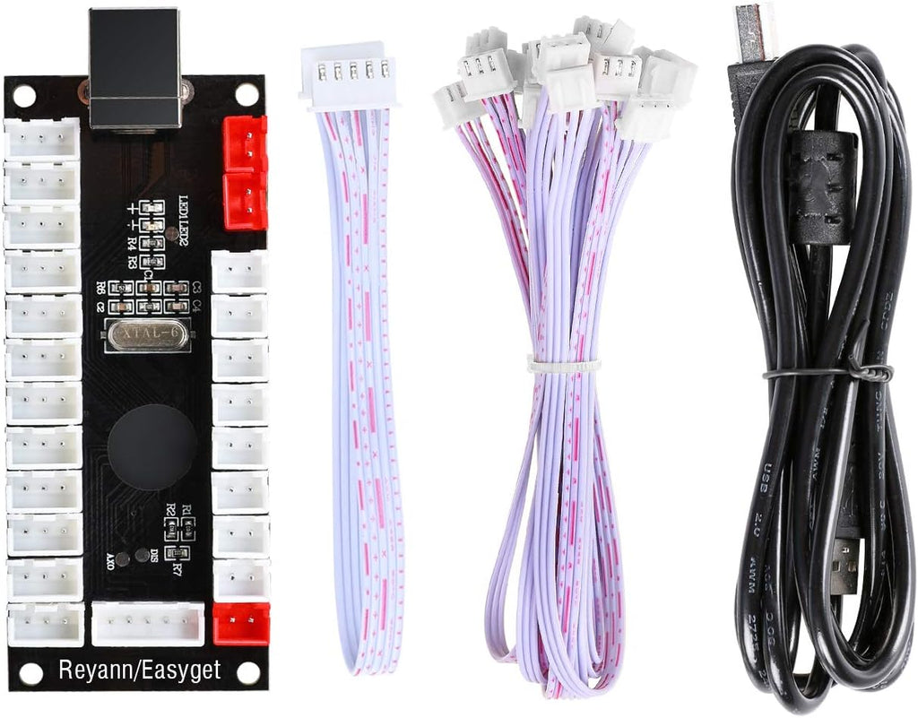 Hikig 2 Player led arcade buttons and joysticks DIY kit 2x joysticks + 20x led arcade buttons game controller kit for MAME and Raspberry Pi - Red + Blue Color
