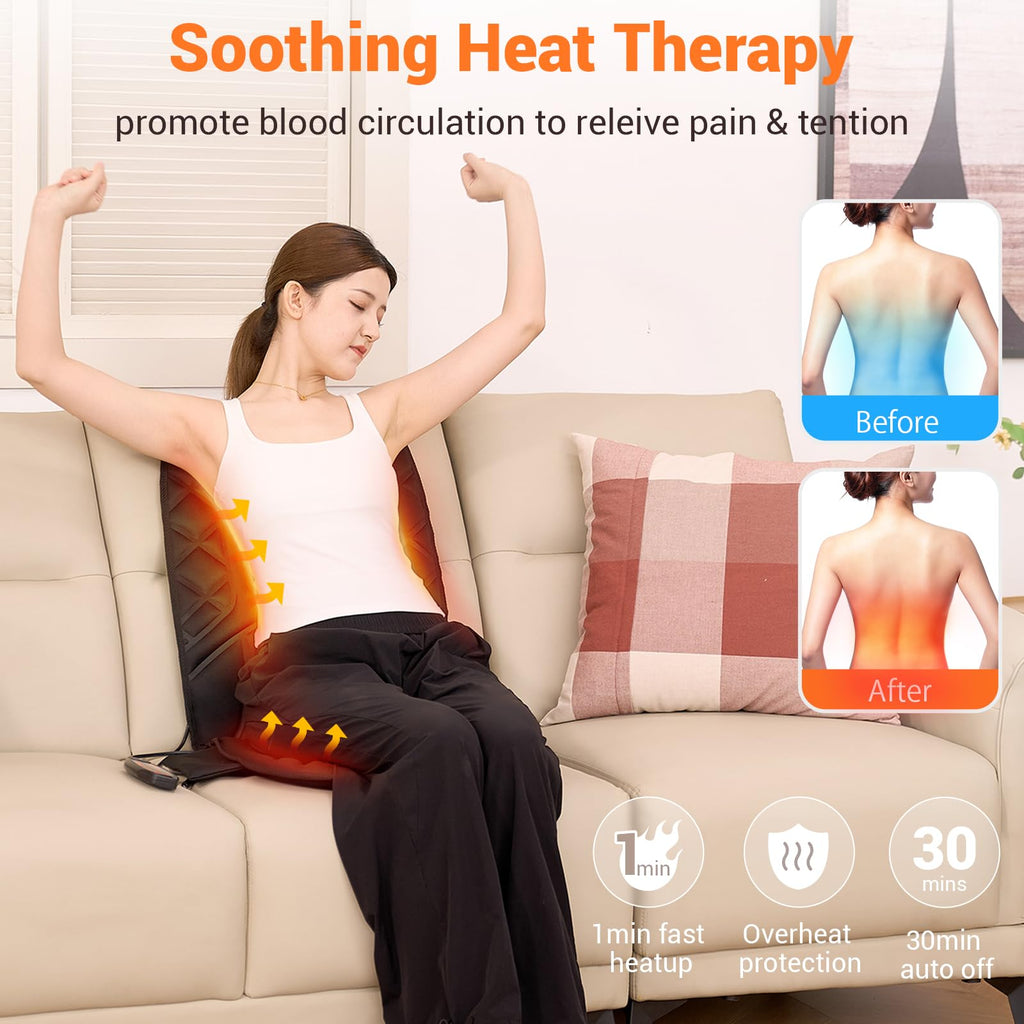 CARSHION Back Massager with Heat,Heated Seat Cover Cushion with 5 Vibrating Massage Nodes Chair Pad for Pain Relief Home Office Use