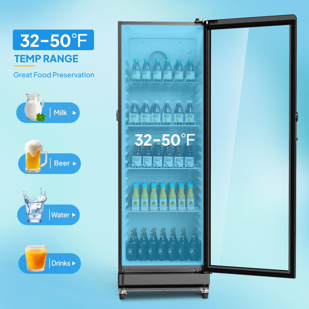 ROVSUN 8 Cu.Ft Commercial Refrigerator Display Refrigerator ETL NSF Certified, Slim Commercial Beverage Cooler Glass Door Merchandiser Drink Fridge w/Adjustable Shelves LED Light for Bar Restaurant