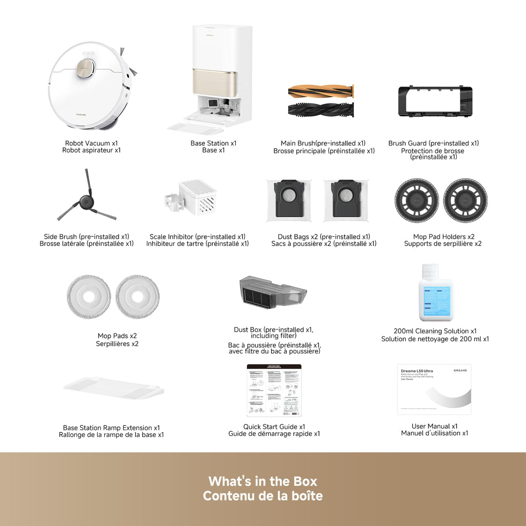 DREAME L60 Ultra Robot Vacuum and Mop, 35,000Pa Suction, Detangling Brush, AI-Enhanced 3D ToF Vision, 100℃ Mop Self-Cleaning, 280+ Object Types, Extendable Side Brush and Mop, White