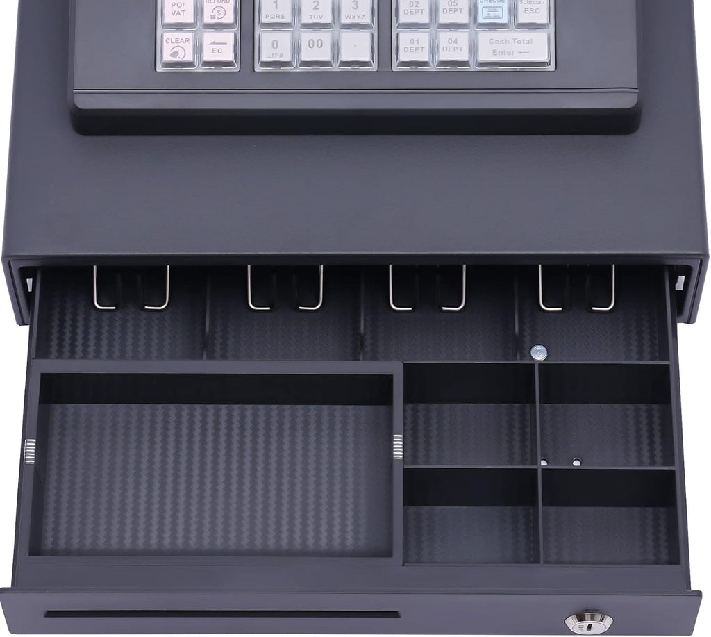 ECR600 Cash Register 38 Keys POS Cash Register for Small Businesses ATM Machines for Sale, Quick Load Thermal Printer, Compact Size, Cash and Coin Drawer, Black