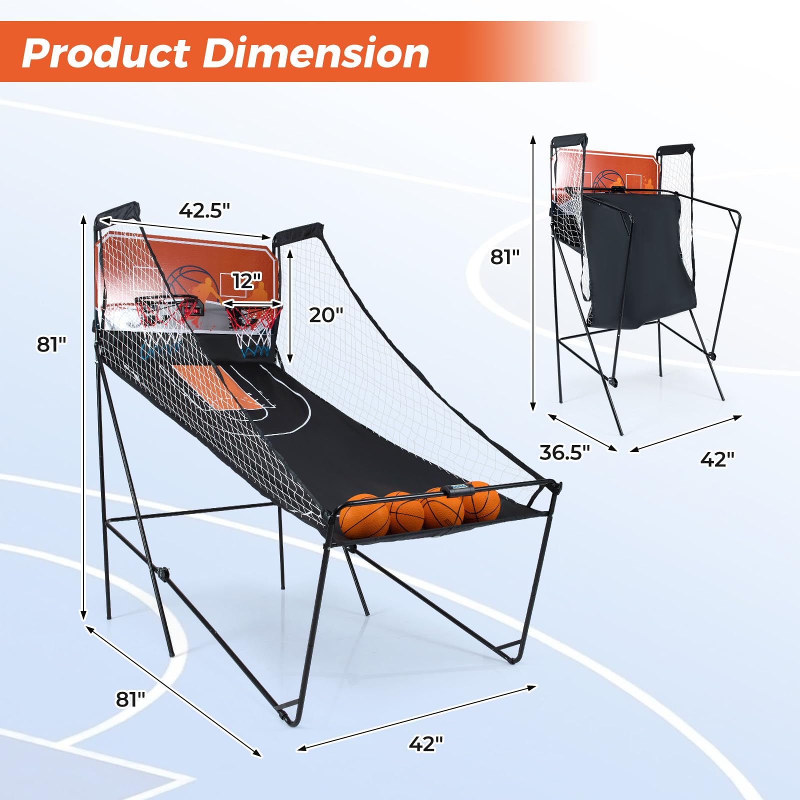 Goplus Foldable Dual Shot Basketball Arcade Game, Electronic Basketball Hoop w/LCD Scoreboard, 8 Game Modes, 4 Balls, Indoor Outdoor Basketball Game Machine for Adults (Green)
