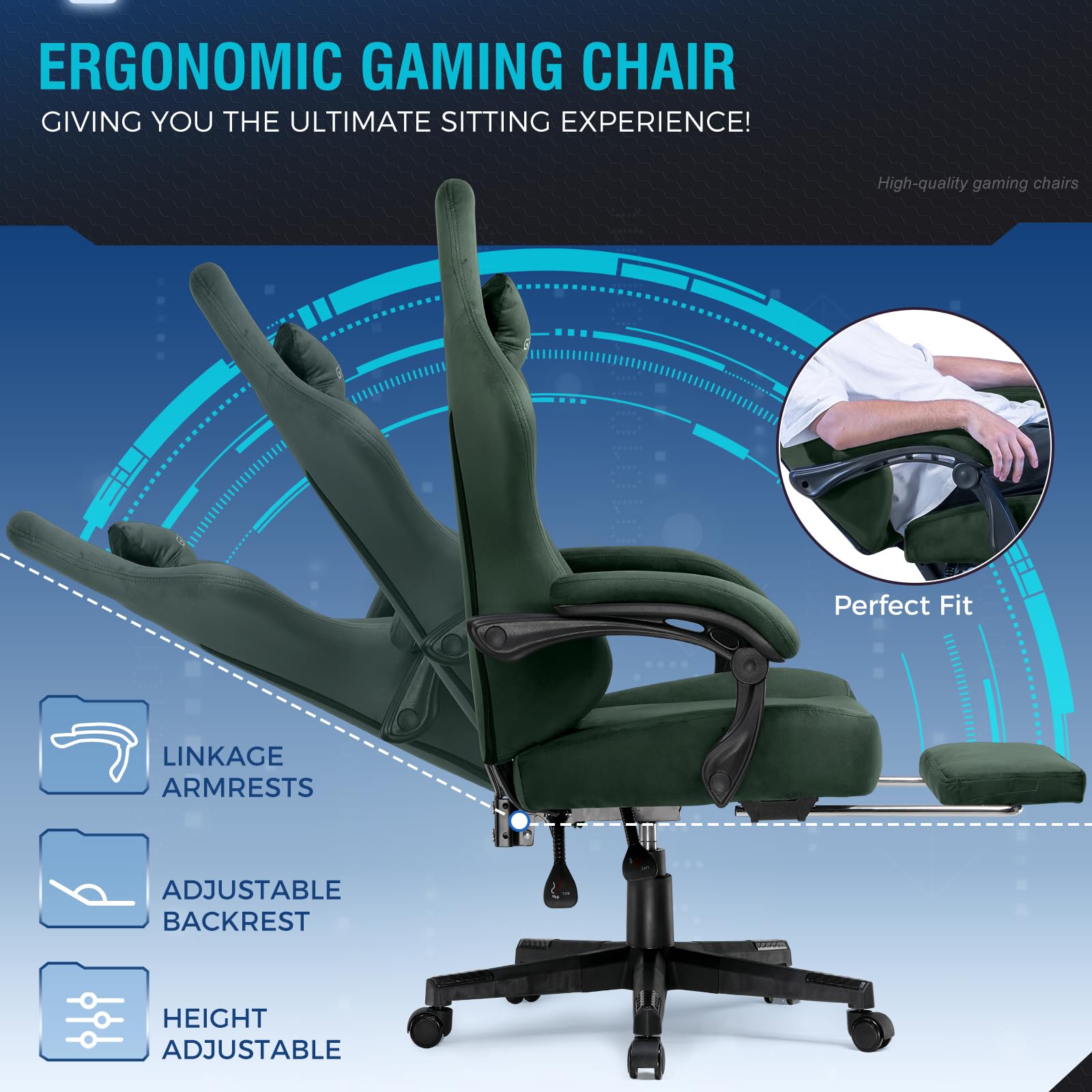 GTPLAYER Gaming Chair with Pocket Spring Cushion, Big and Tall Gamings Chairs 350LBS High Back Computer Chair with Footrest for Adults Lumbar Support Swivel Game Chair for Office,Leather Black-Massage