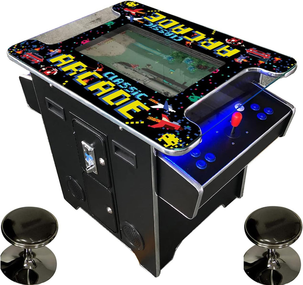 Top Us Video Arcades Full Size Commercial Grade Cocktail Arcade Machine 2 Player Retro 60 Games 22" LCD Screen Tempered Glass 2 Stools Included 5 Year Warranty Black