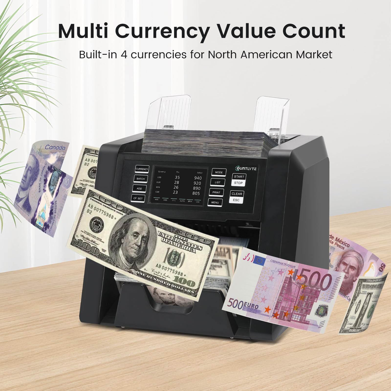 C-N30A Mixed Denomination Money Counter Machine,Value Counting,Multi Currency,CIS/UV/MG/IR Counterfeit Detection Bill Counter,Printer Enabled,Touch Screen,Cash Counter