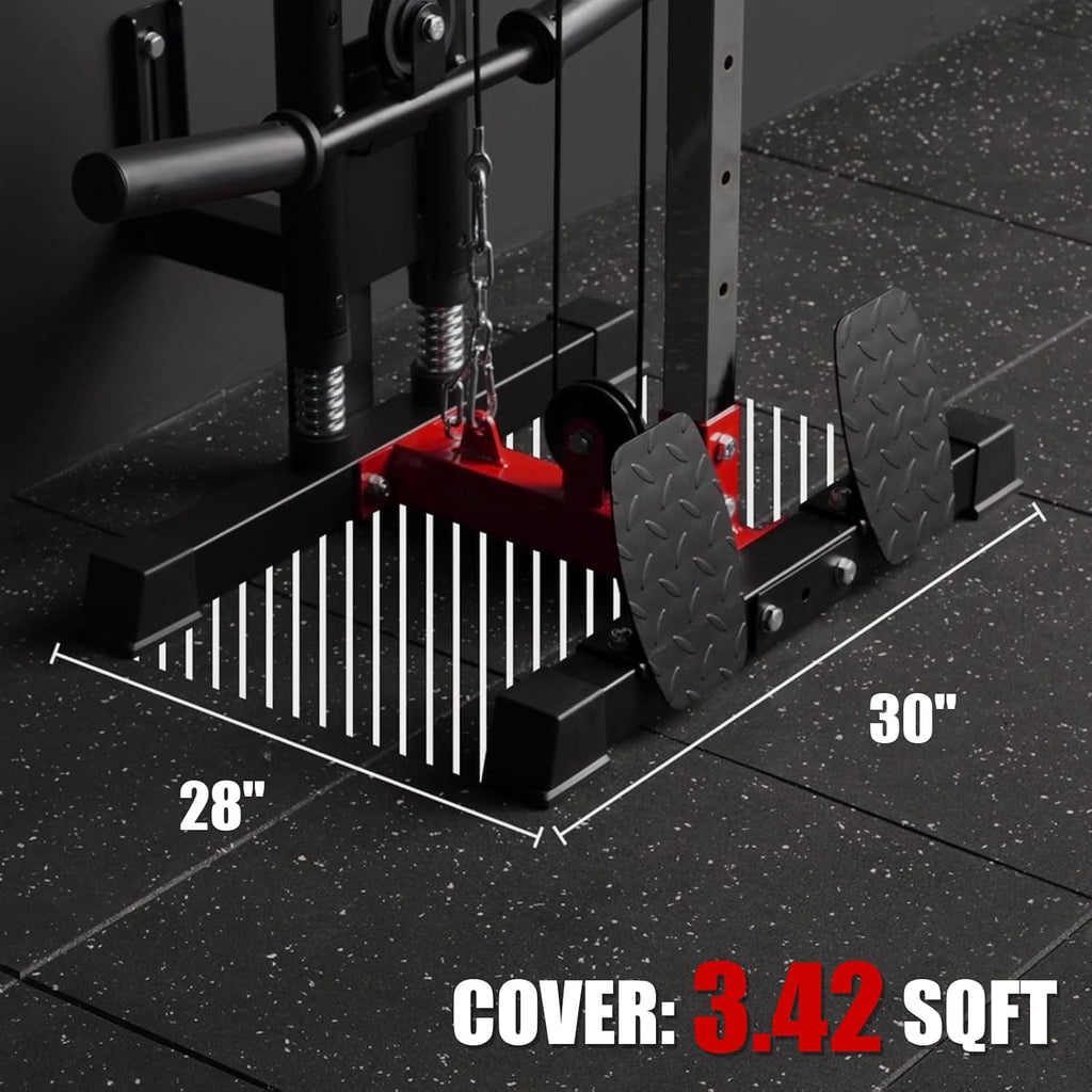 ER Kang Cable Station Wall Mount, 18in Pulley Tower, Dual Pulley System, High & Low Cable Machine, LAT Pull-Down & Row Tower with Flip-Up Footplate, Home Gym Cable Crossover (Red)