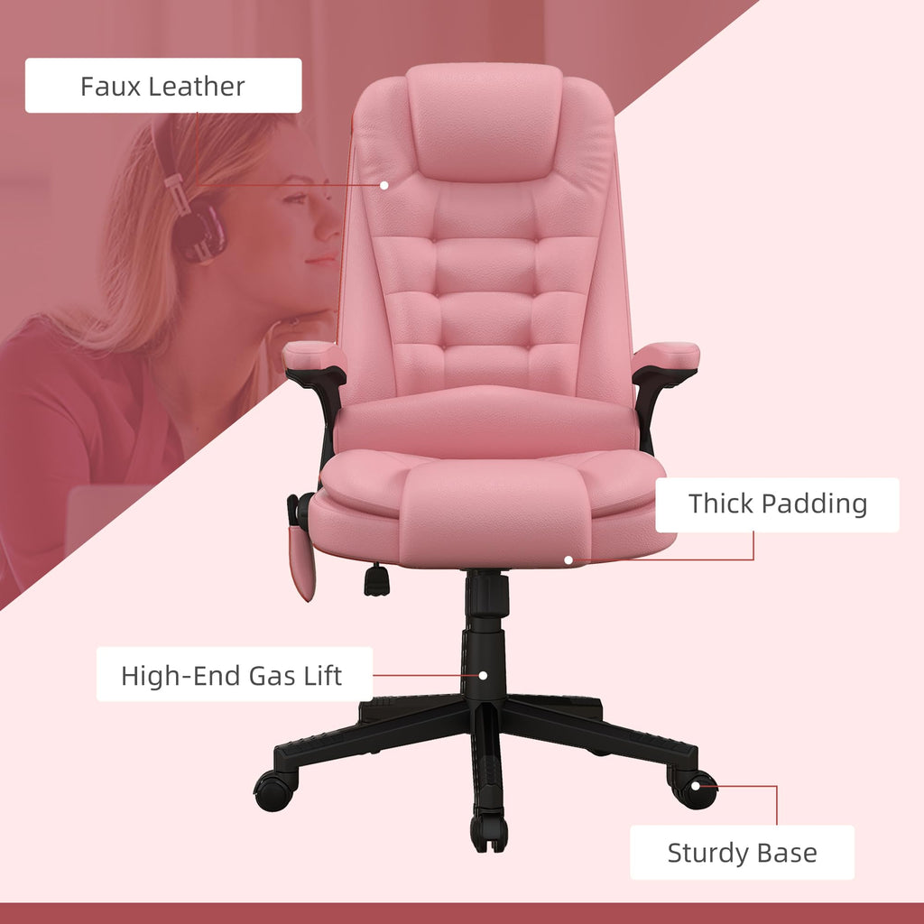 HOMCOM High Back Vibration Massage Office Chair with 6 Vibration Points, Heated Reclining PU Leather Computer Chair with Armrest and Remote, Brown